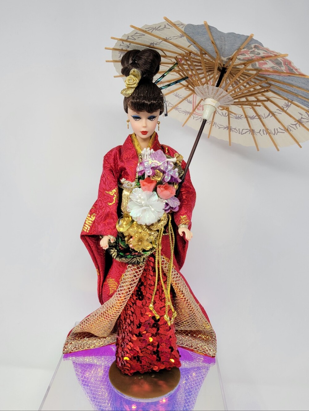 VTG 1997 OOAK Custom Barbie Geisha Kimono Signed FRANKLIN LIM LIAO San Francisco